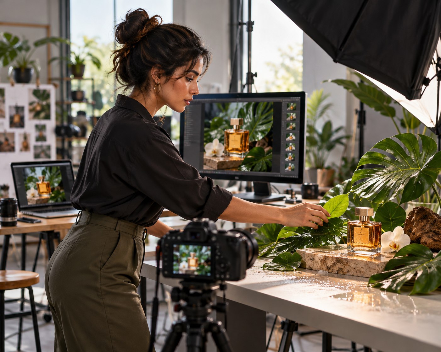 Diretora de arte produzindo uma campanha de produto em estúdio
