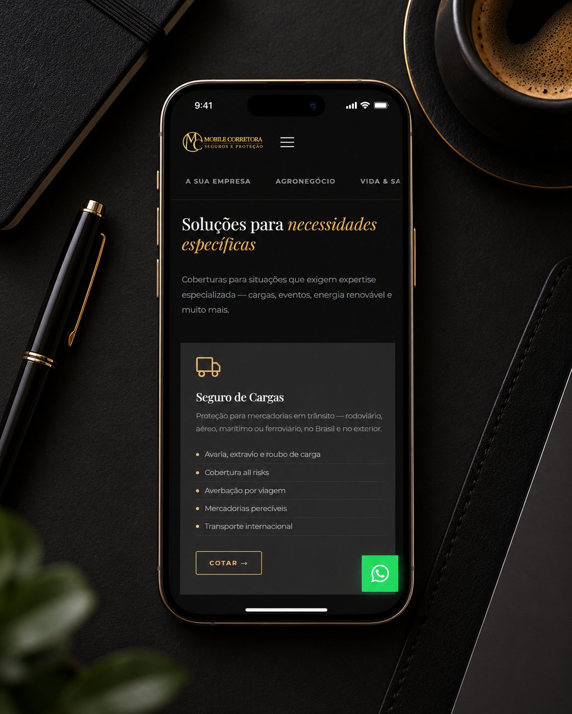 Site da Mobile Corretora no celular