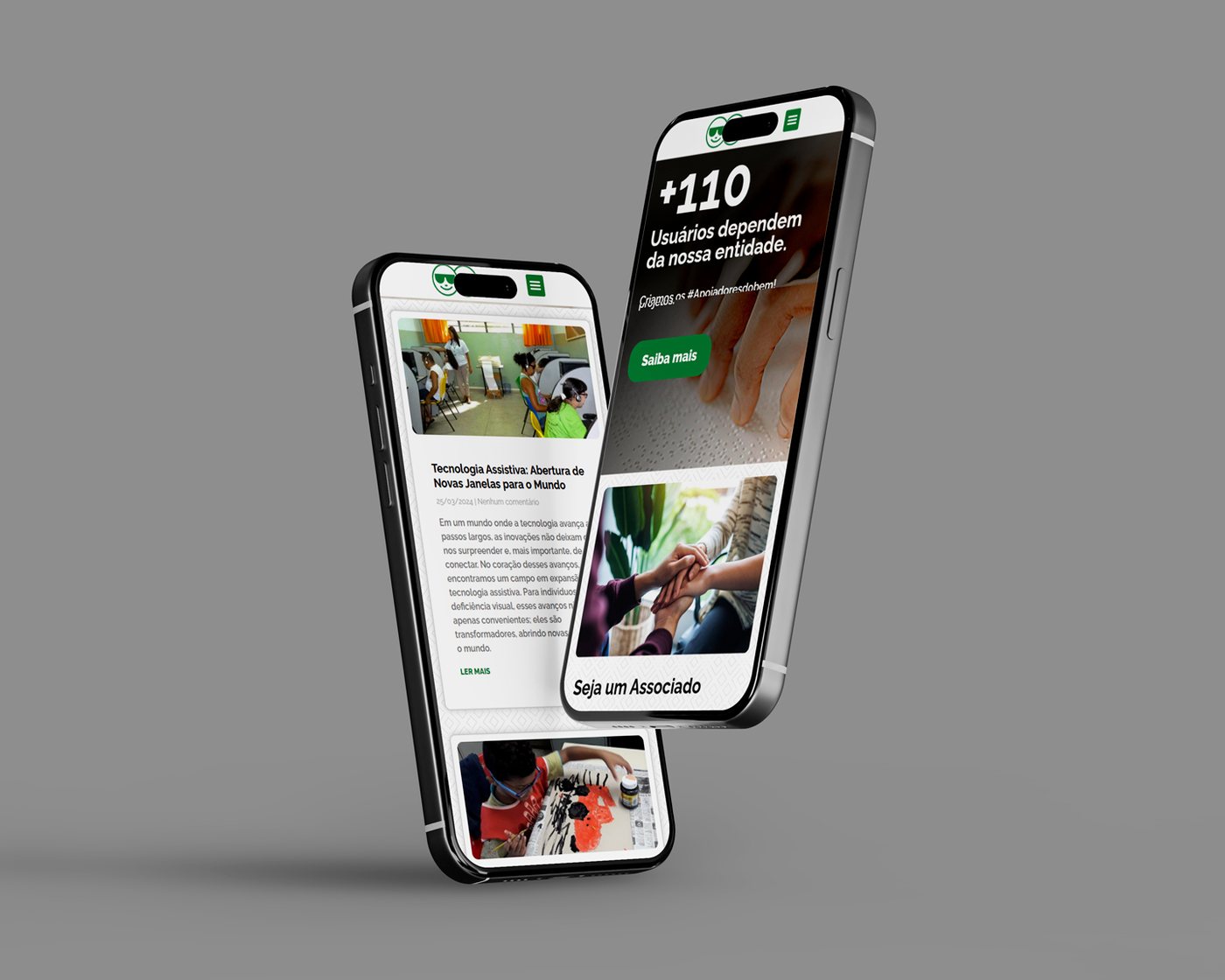 Aplicativo responsivo exibido em celulares